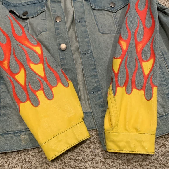 Painted Flames Light Blue Denim Jacket - Picture 2 of 8